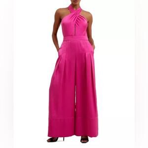 French Connection Harlow Satin Crossover Jumpsuit Sleeveless Hot Pink NWT Size 2